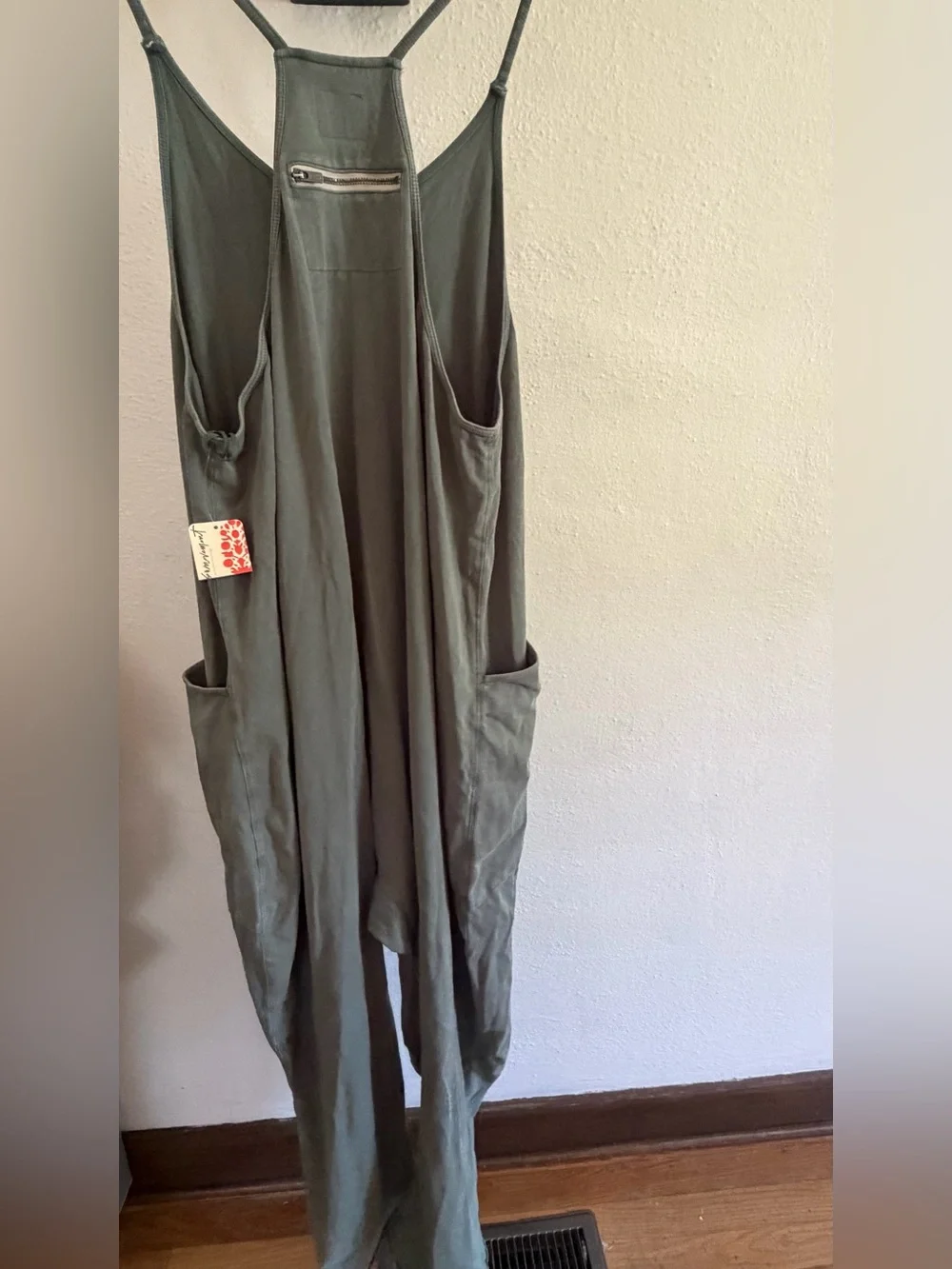 Free People Olive Sage Scoop-Neck Pocket Jumpsuit